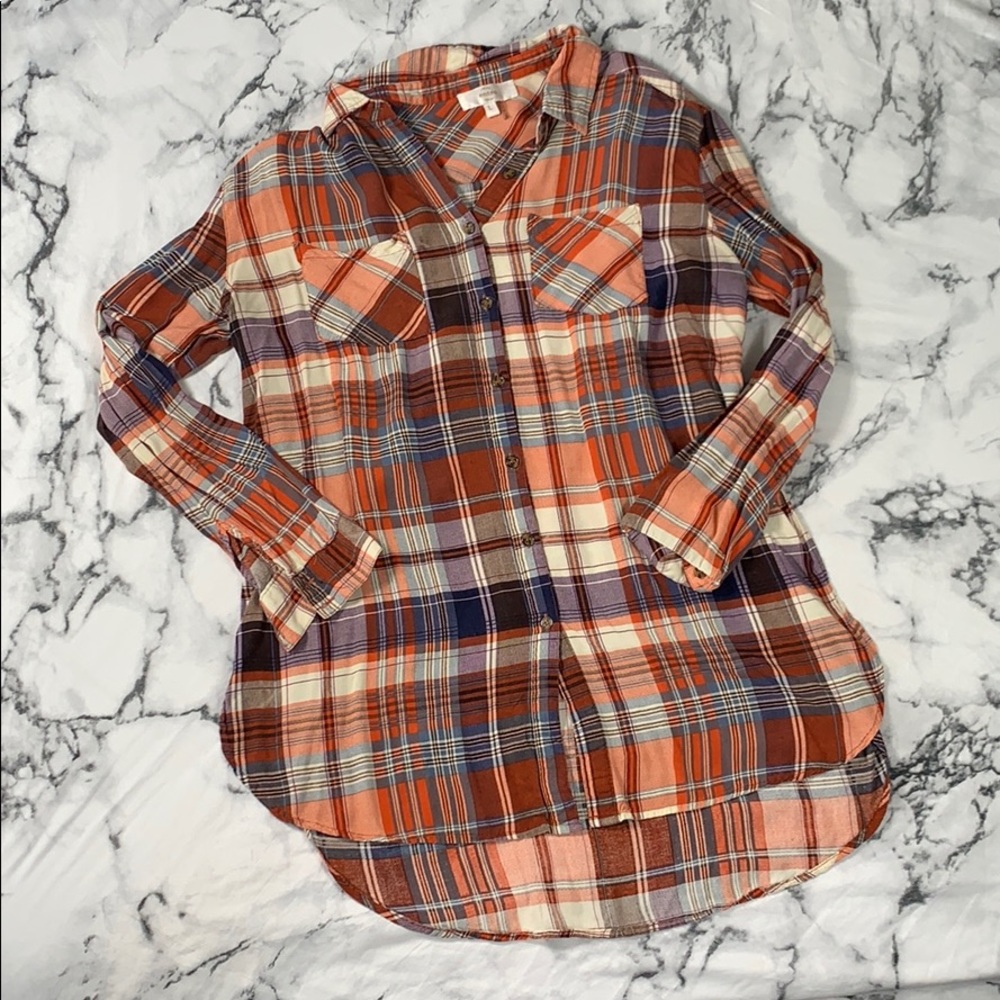 orange plaid top with side slits